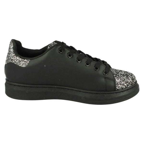 Spot On Ladies Spot On Lace Up Trainer Pump with Glitter