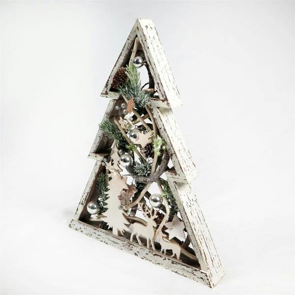 43cm Christmas Tree Wooden LED Frame Centrepiece Decoration with Warm White Lights image 2