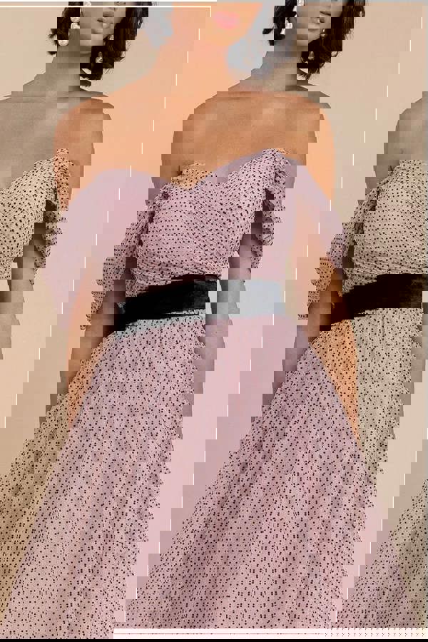 Dobby Mesh Off The Shoulder Princess Maxi Dress - Blush DR4308