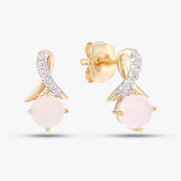 T. H. Baker 9ct Yellow Gold Round Opal & Diamond Crossover Stud Earrings PE05560YOP