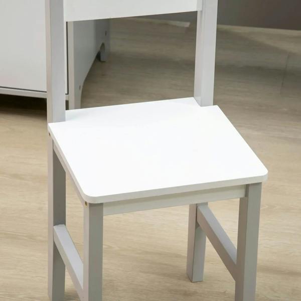 White kids chair with grey frame and flat square seat