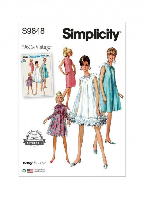 Simplicity Sewing Pattern 9848, Dresses, Vintage Style for Women, K5 (8-10-12-14-16) - Easy