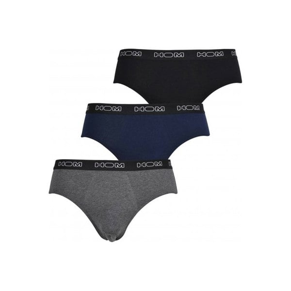 Hom Boxerlines 3-Pack Basic Briefs, Black/Navy/Grey