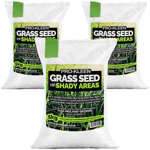 ProKleen Pro-Kleen Grass Seed for Shady Areas 3x5Kg Covers 900m2 Fast Growing Hard Wearing for New Lawns, Overseeding and Patch Repair