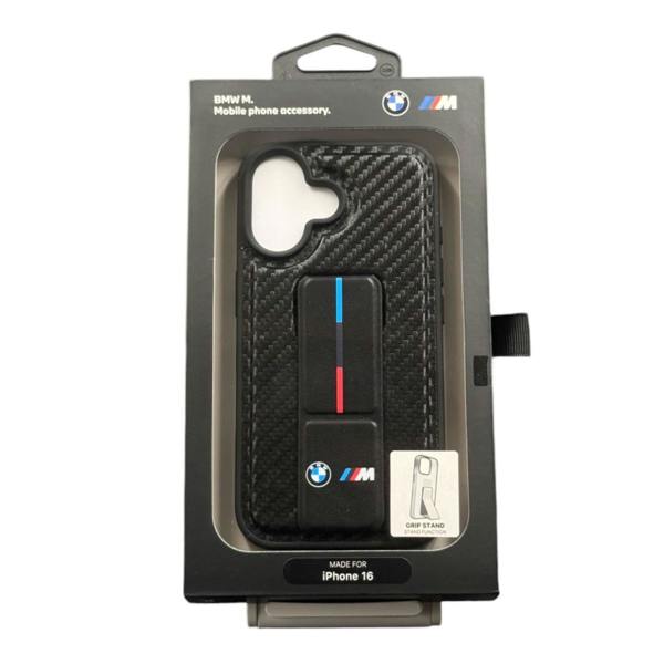 BMW M Grip Stand Smooth and Carbon Case for iPhone 16 6.1" Black - BMHC16SGSPCCK