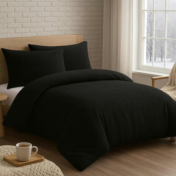 Night Zone Teddy Fleece Duvet Cover Set – Soft Warm Teddy Bear Bedding with Pillowcases
