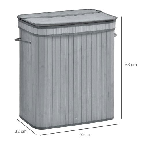 Bobobiy 100L Natural Wood Laundry Basket A Compartment with Flip Lid Removable Lining Handles Board Base Foldable Durable Water-Resistant Dirty Grey
