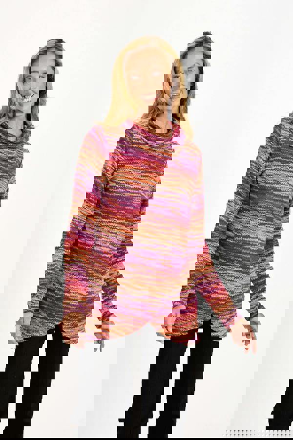 Staggered Print Cowl Neck Top