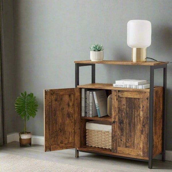 Modcraft Industrial Storage Cabinet with Slat Door and Adjustable Shelves - Rustic Brown