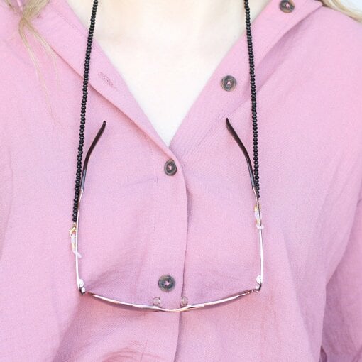 The Colourful Aura Black Glass Beaded soft 60 cm Glass Chain Lanyard Holder