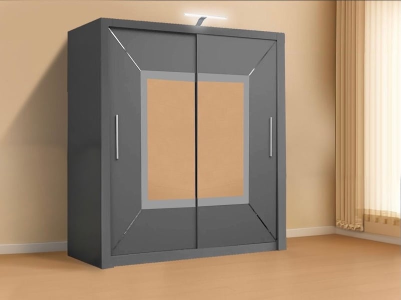 RAC3 Modern Bedroom Sliding Wardrobe with LED Light - Ample Storage Space and Sleek Design comes in White/Grey/Black and Width 150cm/180cm/203cm