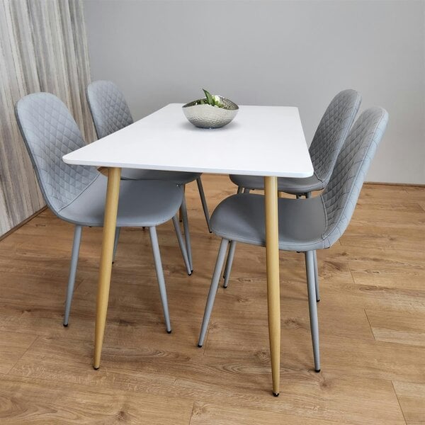 Kosy Koala Wooden Dining Table with 4 Grey Gem Patterned Chairs White Table with Grey Chairs