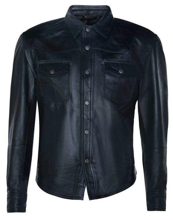 Infinity Leather Mens Retro Leather Shirt Jeans Jacket-Beijing