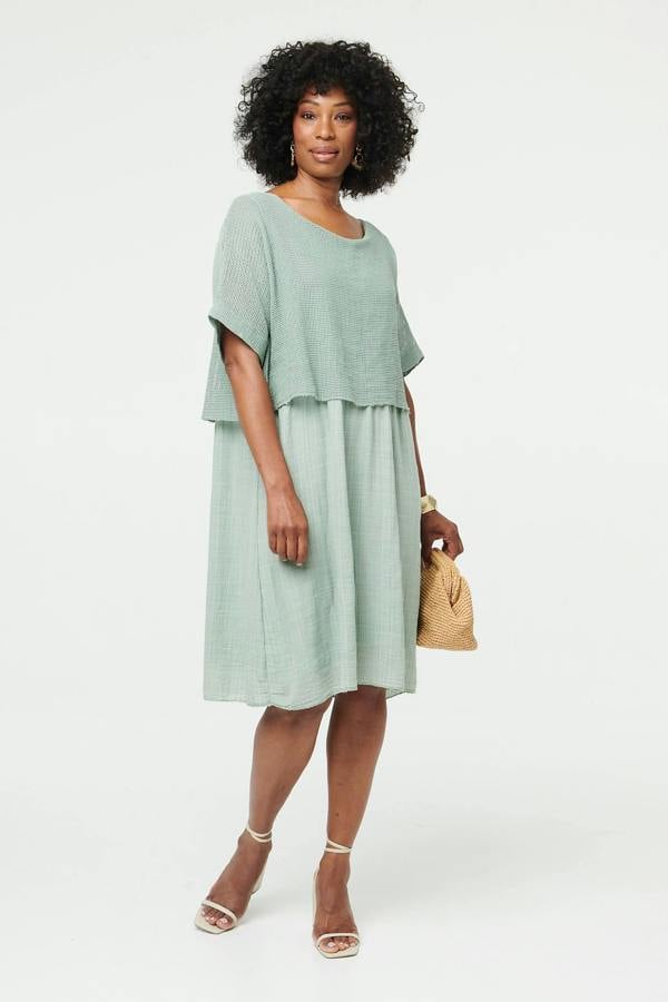 Sage | Mesh Textured Layered Midi Dress