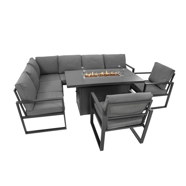 Monstershop Aluminium 7 Seater Garden Furniture Set With Fire Pit & Waterproof Cover