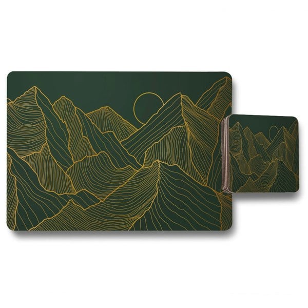 Benjamin Tate Design Golden mountain line art (Placemat & Coaster Set)
