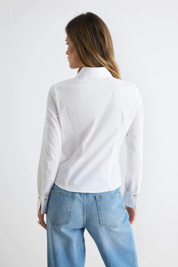 Gold Button Detail Fitted Long Sleeve Shirt