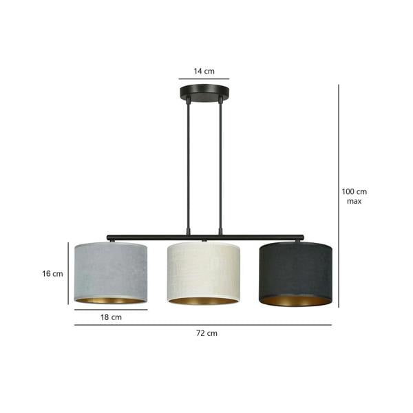 Emibig HILDE Pendant lamp 3 x E27 Black with Black, Grey and White Shade