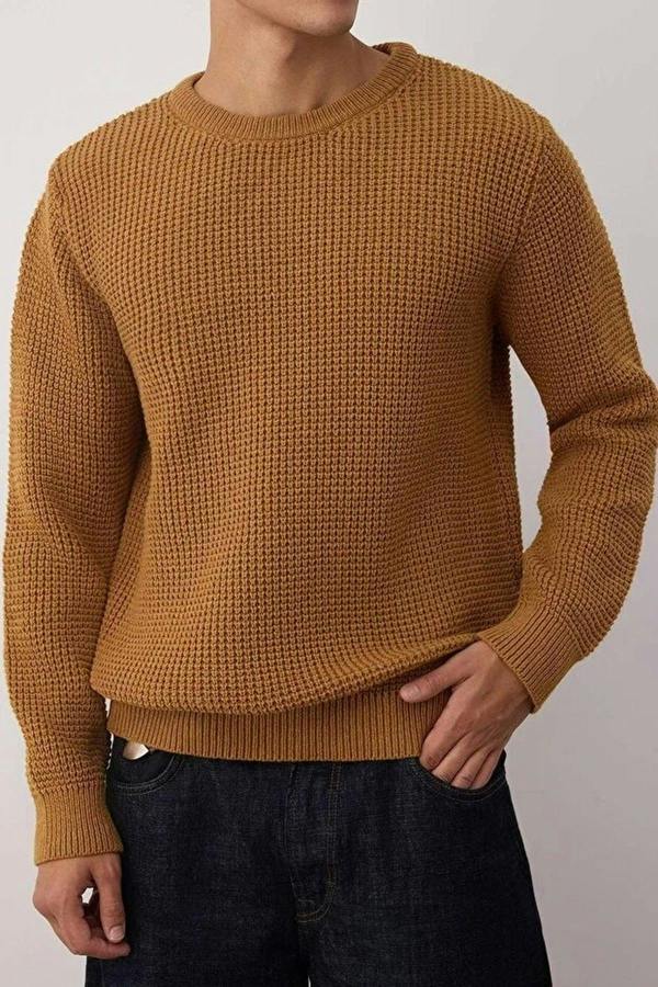 WOVCOR Crew Neck Textured Basic Knit Men's Sweater