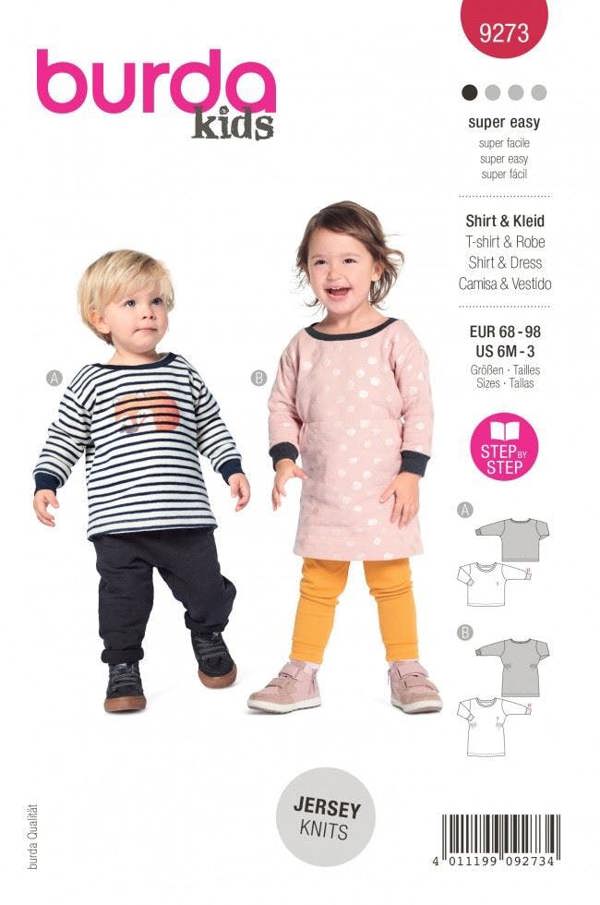 Burda Sewing Pattern 9273 Tops and Dresses For Kids, 6 Months - 3 Months - Easy