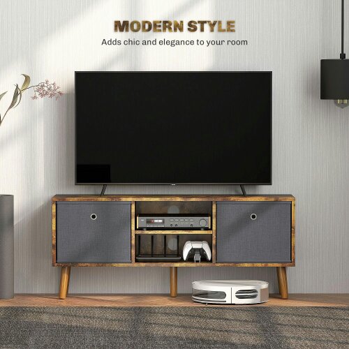 Wyld Haus Dilo 110cm Wooden Rustic Brown TV Storage Cabinet With Fabric Fold Down Drawers For Screens Up To 50 Inches