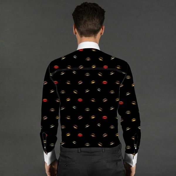 LIPS PRINTED TUXEDO SHIRT WITH BOWTIE - Premium Men's Patterned Shirt by Claudio Lugli | Bold Design, Tailored Fit, Best Printed Shirts