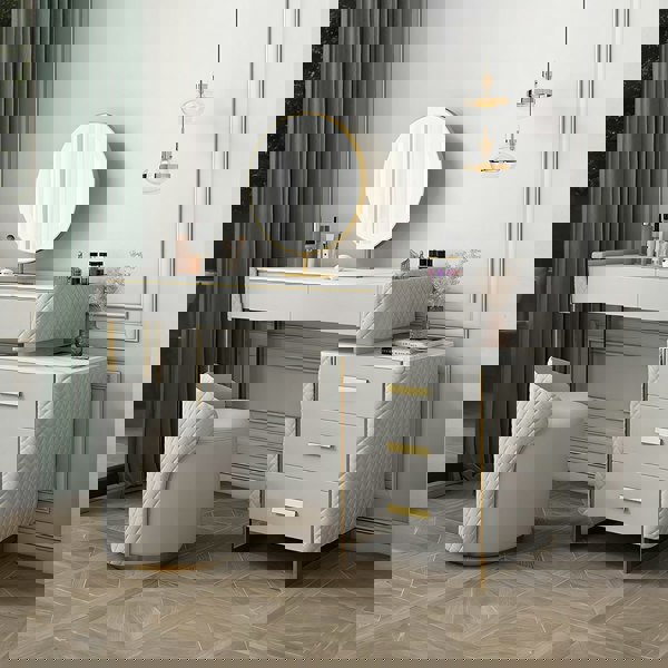 Allurea Dressing Table With LED Mirror, Greyish Cream-Weilai Concept-Weilai Concept