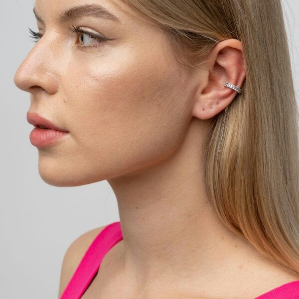 The Colourful Aura Long C Shape Crystal Chain Tassel Non Piercing Cartilage Ear Climber Ear Cuffs