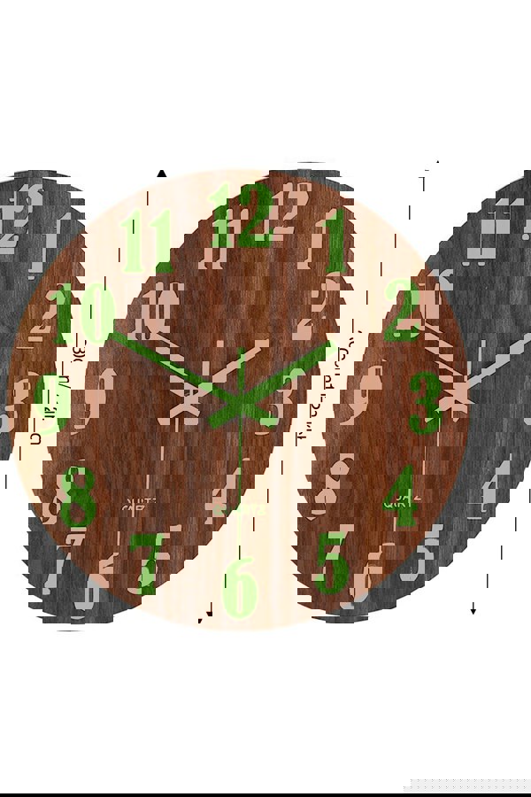 Living and Home 30cm Imitation Walnut Grain Luminous Arabic Numerals Wall Clock