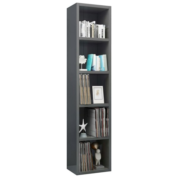 Berkfield CD Cabinet High Gloss Grey 21x16x93.5 cm Engineered Wood