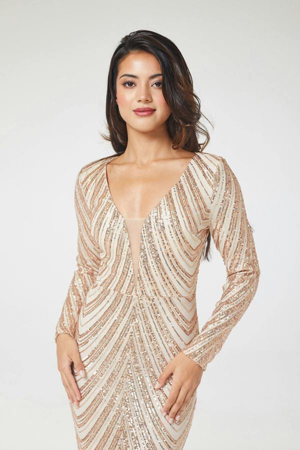 LuvForever Gold Long Sleeve Sequin Maxi Dress
