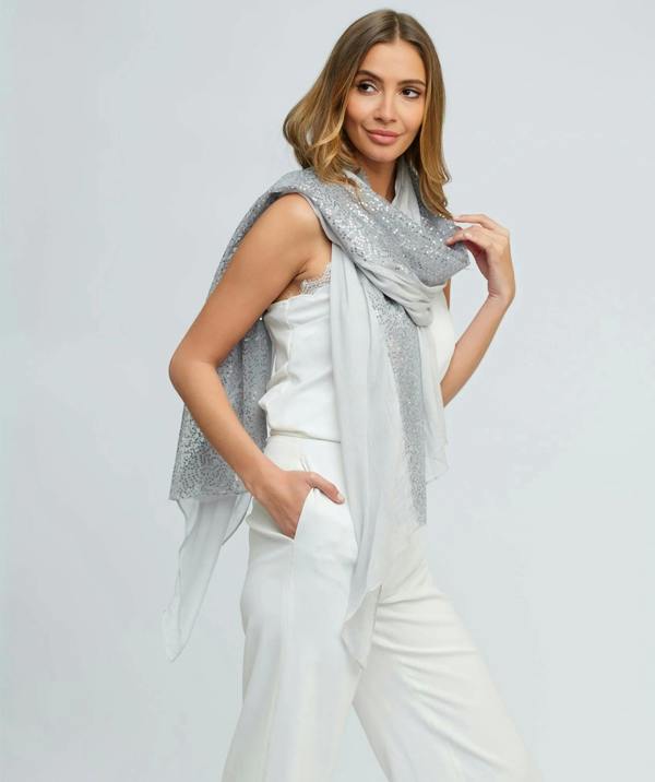 Pia Rossini Chrystal - Embellished Occasion Scarf - Silver