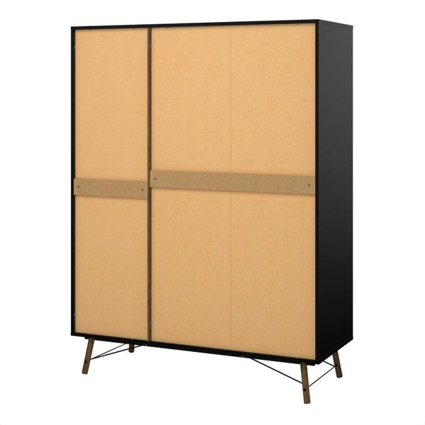 Wyld Haus Juno Black and Walnut Wood Wardrobe 3 Doors 3 Drawers