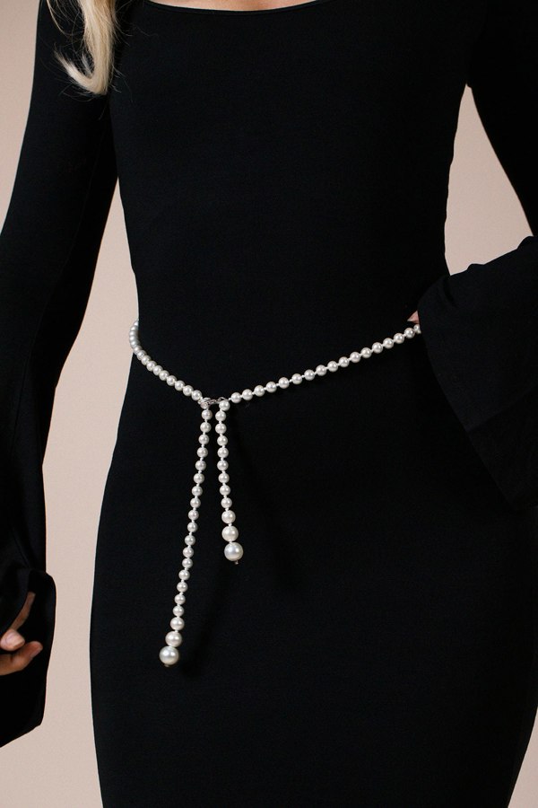 SVNX Pearl Chain Belt In Silver