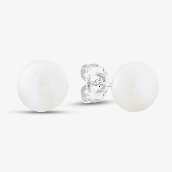 T. H. Baker Silver 7mm White Side Drilled Freshwater Pearl Stud Earrings EOW107SD