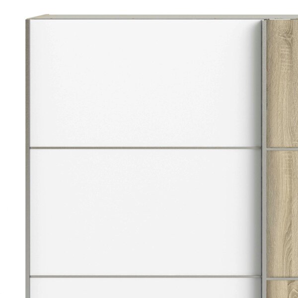 Wyld Haus Bordeaux Wide White and Natural Oak Double Sliding Door Wardrobe 5 Shelves 180cm