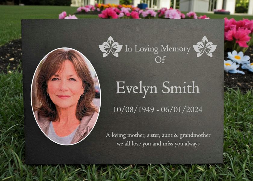 Memorials Direct Photo Slate Memorial Plaque, Orchid, Add a Portrait & Personalised Text | 35×25cm (14×10”)