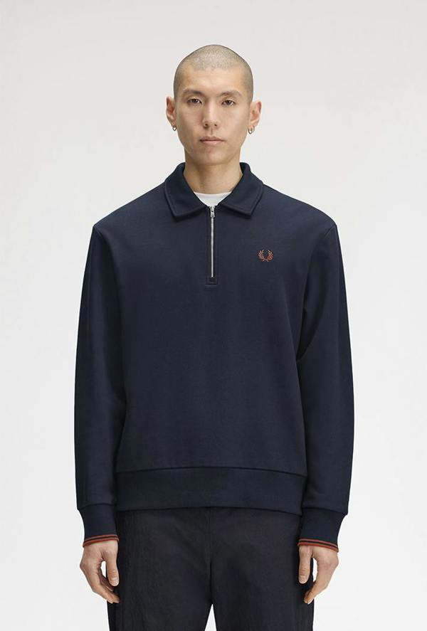 Fred Perry Half Zip Collared Sweatshirt - Navy