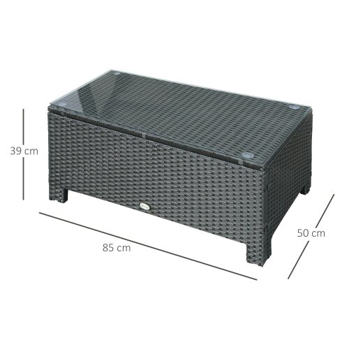 Wyld Haus Niyo Black Rattan Rectangular Outdoor Coffee Table With Tempered Glass Top