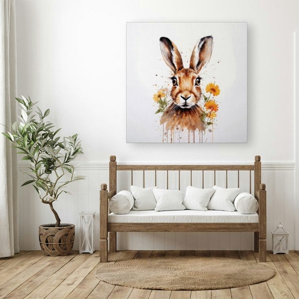 Warren Reed Watercolour Hare and Daisies Canvas