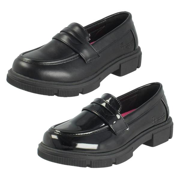 Pineapple Girls Pineapple Black Slip On Loafer School Shoes H2713