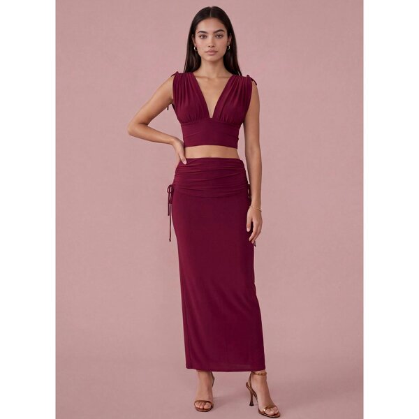 Pink Vanilla Ruched Side Maxi Skirt
