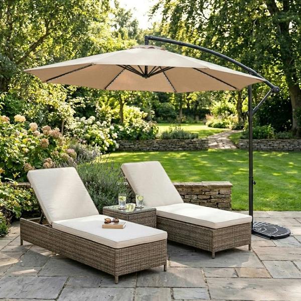 Jardi LED Cantilever Parasol 3m With Half Fan Base – Beige