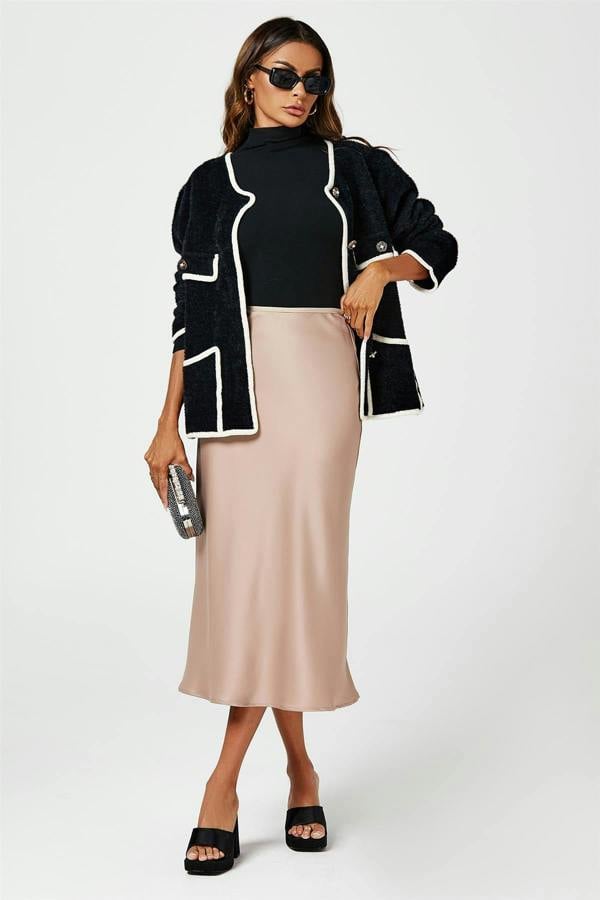 FS Collection Satin Midi Skirt In Light Brown