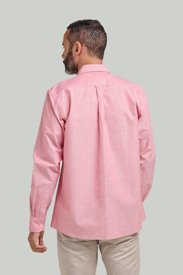 Coral Button-Down Collar Washed Oxford Shirt