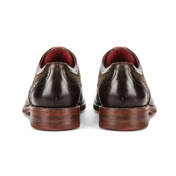 Justin Reess Arlo - Men's Brown Leather Tweed Brogue Shoes