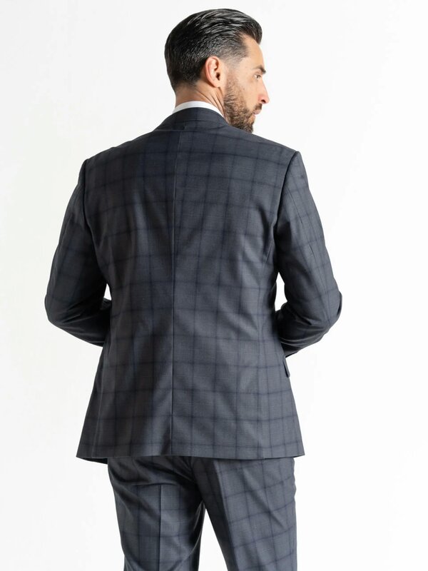 V2 Classic Kensignton Three Piece Suit - Dark Grey with Black Checks