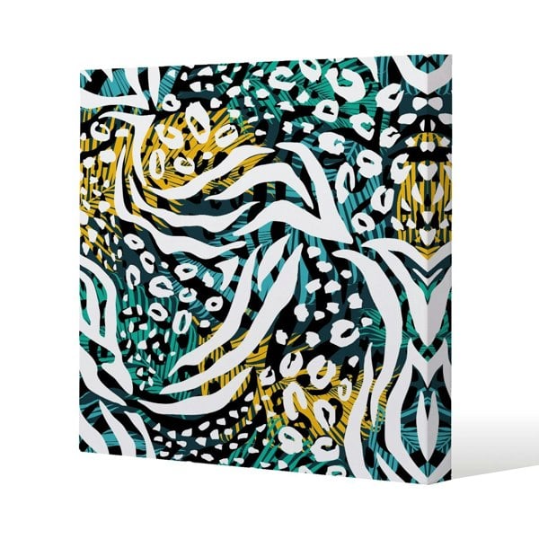 Benjamin Tate Design Tropical Leaves & Animal Print Slim Style Canvas Print  60x60cm , 15mm Slim Real wood.
