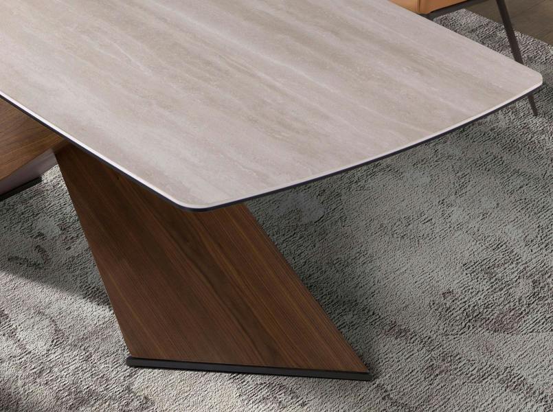 Angel Cerdá Oval dining table with barrel-shaped porcelain marble and walnut top 1175