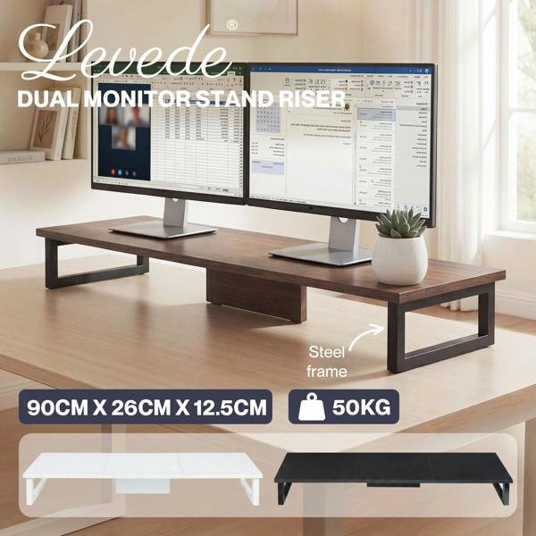 Levede Dual Screen Stand Riser Office Desktop Computer Monitor Shelf Holder 90cm